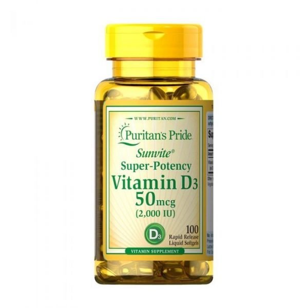 Puritans Pride Vitamin D3 50mcg (2000 IU) 100 Softgels # 17621