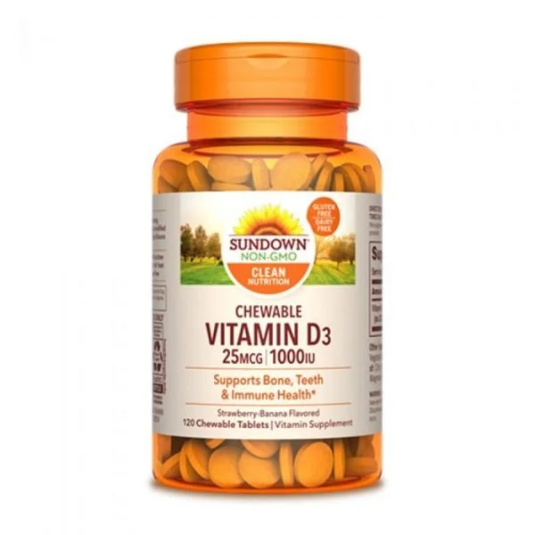 Sundown Naturals Vitamin D3 25mcg 1000IU 120 Chewable Tablets