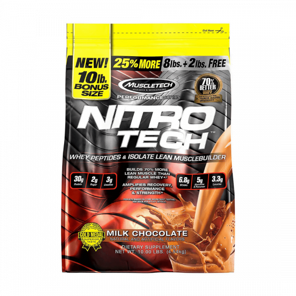 MuscleTech Nitro-Tech Whey Protein Isolate & Peptides Milk Chocolate, 10 lb