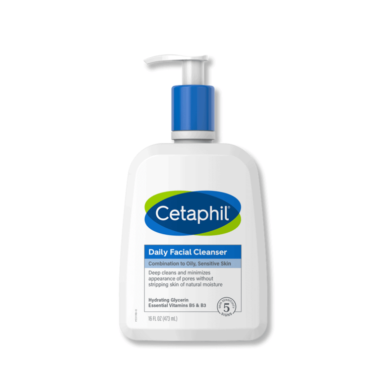 Cetaphil Daily Facial Cleanser, Hydrating Glycerin & Essential Vitamins, For Oily & Sensitive Skin, 16 FL.OZ (473ml)