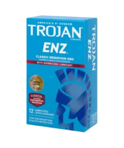 Trojan Condoms Enz Classic Reservoir End With Spermicidal Lubricant 12 Condoms (Expiry 31/06/2024)