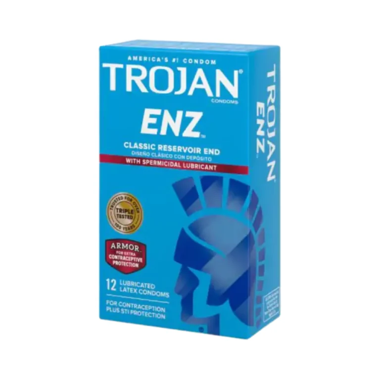 Trojan Condoms Enz Classic Reservoir End With Spermicidal Lubricant 12 Condoms (Expiry 31/06/2024)