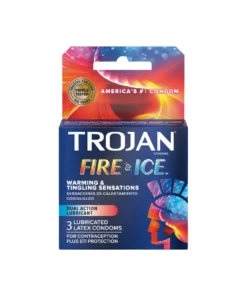 Trojan Fire & Ice Condoms Warming And Tingling Sensations Dual Action Lubricant, 3 Latex Condoms