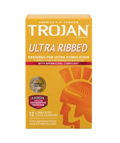 Trojan Ulta Ribbed Designed For Ultra Simulation 12 Latex Condoms With Spermicidal Lubricant