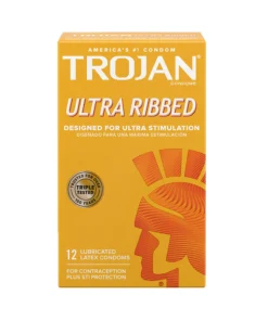 Trojan Ultra Ribbed Designed For Ultra Simulation 12 Lubricant Latex Condoms