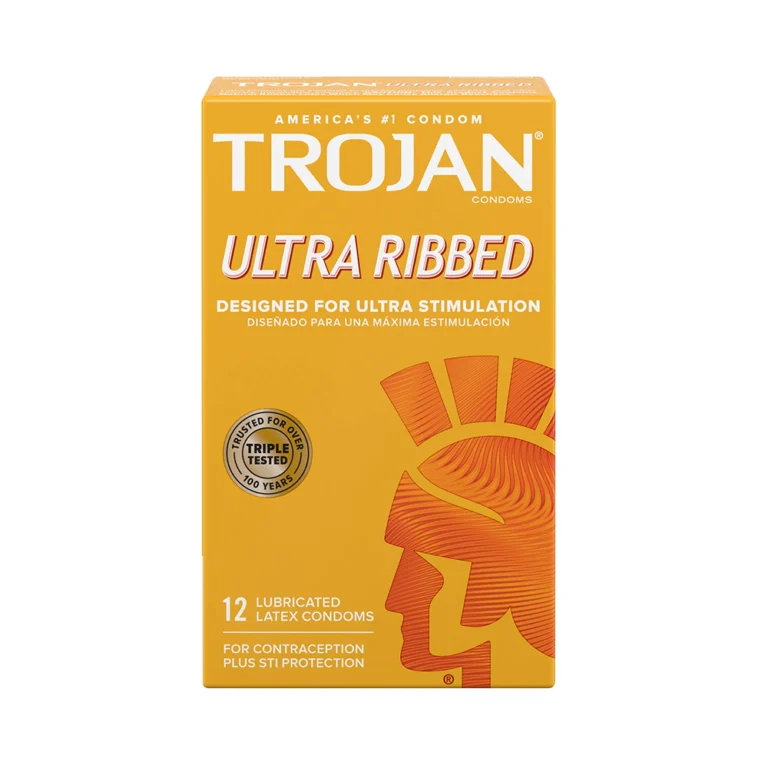 Trojan Ultra Ribbed Designed For Ultra Simulation 12 Lubricant Latex Condoms