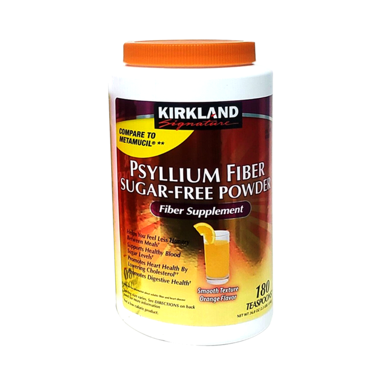 Kirkland Signature Psyllium Fiber Sugar Free Powder Fiber Supplement Orange Flavor, 180 Teaspoons (Expiry 30/08/24)