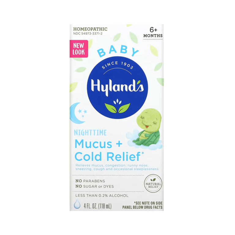 Hylands Baby Mucus + Cold Relief Night Time, Less Than 0.2% Alcohol, Ages 6+ Months 4 FL.OZ (118ml)