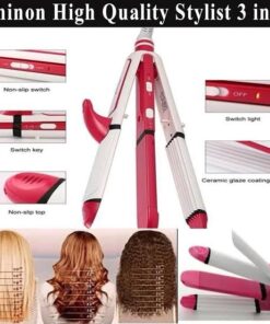 Hair Straightener and Curler, 3-in-1 Ceramic Hair Curling Iron & Hair Straighteners & Crimper Hair Styler Tools Flat Iron with Worldwide Dual Voltage 100~240V